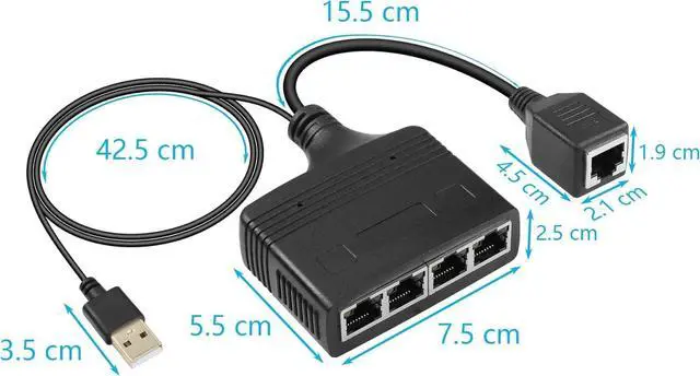Alt view image 7 of 7 - BUCIER Gigabit RJ45 Network Splitter Adapter, 1 to 4 Ethernet Splitter 1000Mbps High Speed LAN Network Splitter,4 Devices Share The Internet at The Same Time(1 to 4 Female Gigabit)