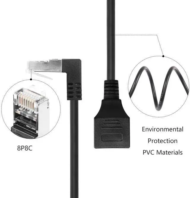 Alt view image 7 of 7 - BUCIER 90 Degree Cat6 Ethernet Cable with On/Off Switch High Speed RJ45 Right Angle Male to Female Extension Cable with 304 Switch Cat6 Internet Network Cable,1M 3.3FT (Down Male to Female)