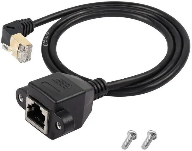 Main image of BUCIER 90 Degree Upward Angle Cat8 LAN Cable, RJ45 Male to Female Shielded Ethernet Network Connector Screw Panel Mount Extension Cable for Router Modem TV PC Computer Laptop 0.5M(M/F Up)