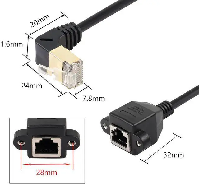 Alt view image 3 of 6 - BUCIER 90 Degree Upward Angle Cat8 LAN Cable, RJ45 Male to Female Shielded Ethernet Network Connector Screw Panel Mount Extension Cable for Router Modem TV PC Computer Laptop 0.5M(M/F Up)