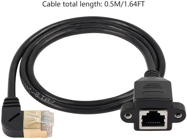 Alt view image 4 of 6 - BUCIER 90 Degree Left Angle Cat8 LAN Cable, RJ45 Male to Female Shielded Ethernet Network Connector Screw Panel Mount Extension Cable for Router Modem TV PC Computer Laptop 0.5M(M/F Left)