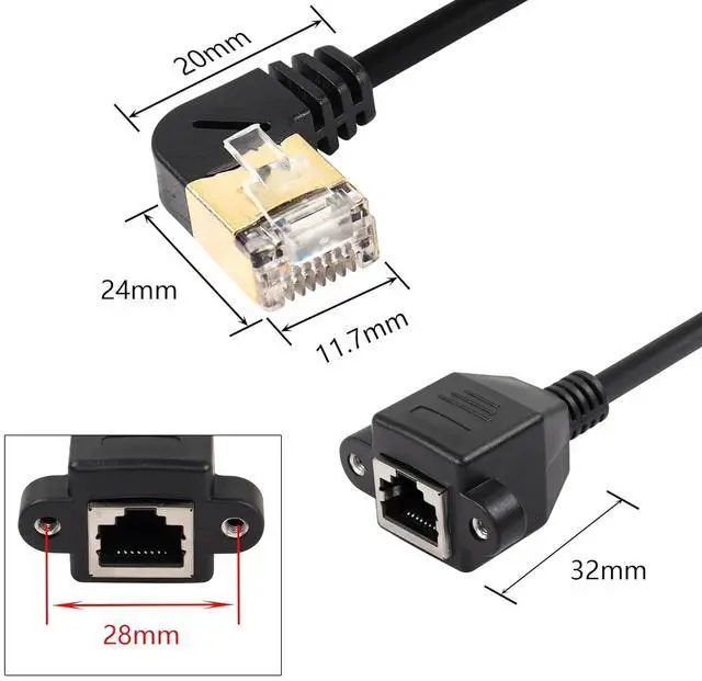 Alt view image 3 of 6 - BUCIER 90 Degree Left Angle Cat8 LAN Cable, RJ45 Male to Female Shielded Ethernet Network Connector Screw Panel Mount Extension Cable for Router Modem TV PC Computer Laptop 0.5M(M/F Left)