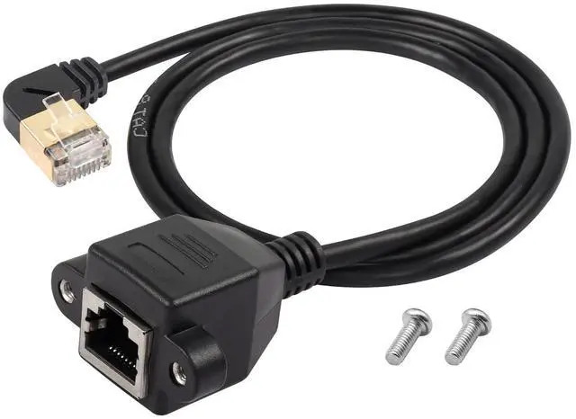 Main image of BUCIER 90 Degree Left Angle Cat8 LAN Cable, RJ45 Male to Female Shielded Ethernet Network Connector Screw Panel Mount Extension Cable for Router Modem TV PC Computer Laptop 0.5M(M/F Left)