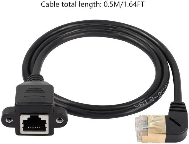 Alt view image 4 of 6 - BUCIER 90 Degree Right Angle Cat8 LAN Cable, RJ45 Male to Female Shielded Ethernet Network Connector Screw Panel Mount Extension Cable for Router Modem TV PC Computer Laptop 0.5M(M/F Right)
