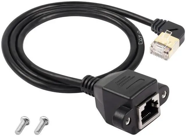 Main image of BUCIER 90 Degree Right Angle Cat8 LAN Cable, RJ45 Male to Female Shielded Ethernet Network Connector Screw Panel Mount Extension Cable for Router Modem TV PC Computer Laptop 0.5M(M/F Right)