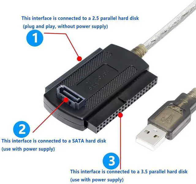 Alt view image 5 of 7 - BUCIER USB to SATA IDE Converter Cable Adapter USB 2.0 to 2.5/3.5/5.25in IDE and SATA Adapter Cable (1.8FT White)