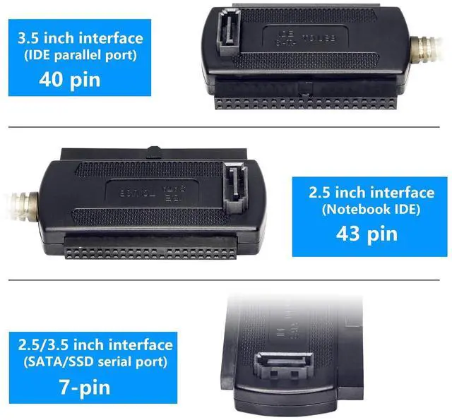 Alt view image 2 of 7 - BUCIER USB to SATA IDE Converter Cable Adapter USB 2.0 to 2.5/3.5/5.25in IDE and SATA Adapter Cable (1.8FT White)