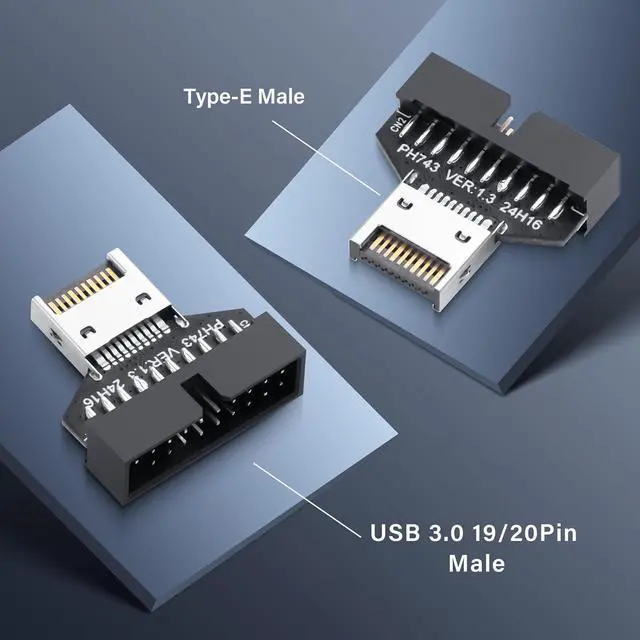 Alt view image 2 of 7 - BUCIER USB 3.0 Front Panel Header Type E to USB 3.0 19/20Pin Motherboard Header Adapter Type-E Male to 19Pin Male Front Connector Converter