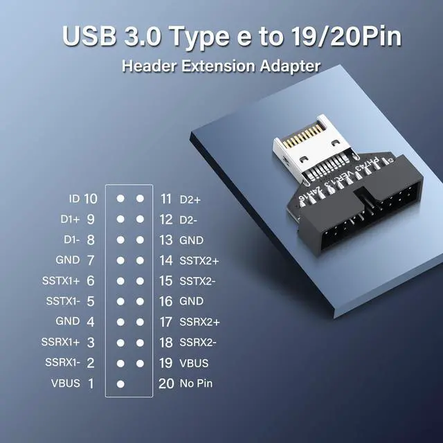 Alt view image 3 of 7 - BUCIER USB 3.0 Front Panel Header Type E to USB 3.0 19/20Pin Motherboard Header Adapter Type-E Male to 19Pin Male Front Connector Converter