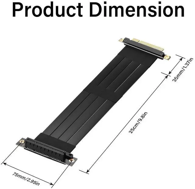 Alt view image 7 of 7 - BUCIER PCIe 3.0 X8 Extension Cable PCI-E 8X Male to Female Riser Cable 25CM (90 Degree Female)