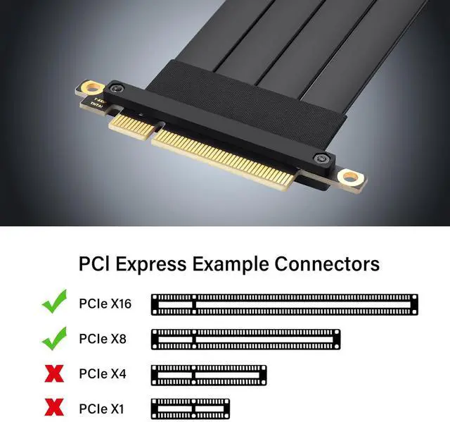 Alt view image 3 of 7 - BUCIER PCIe 3.0 X8 Extension Cable PCI-E 8X Male to Female Riser Cable 25CM (90 Degree Female)