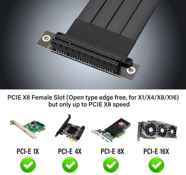Alt view image 4 of 7 - BUCIER PCIe 3.0 X8 Extension Cable PCI-E 8X Male to Female Riser Cable 25CM (90 Degree M/F)
