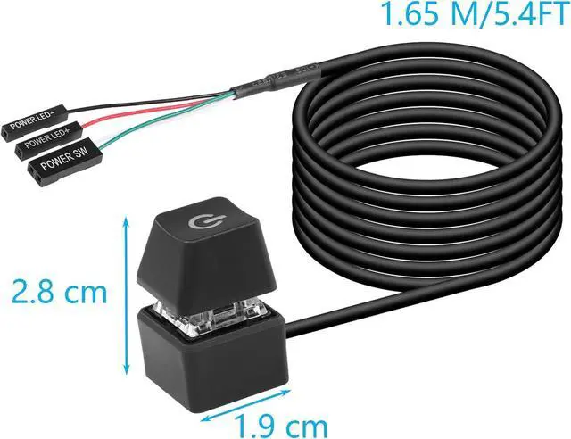 Alt view image 6 of 6 - BUCIER Desktop Switch Desktop Computer Power Switch External Remote Start Computer Motherboard Power Switch Button Extension Cord with LED Light