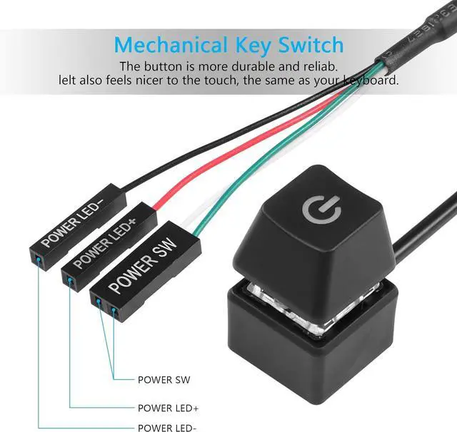 Alt view image 3 of 6 - BUCIER Desktop Switch Desktop Computer Power Switch External Remote Start Computer Motherboard Power Switch Button Extension Cord with LED Light