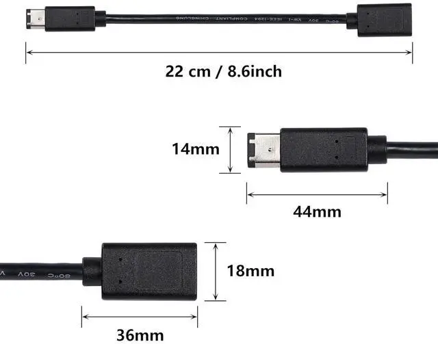 Alt view image 3 of 7 - BUCIER FireWire Cable IEEE 1394 Type A 400 6 Pin Male to Female Data Transfer Adapter Converter Cable Suitable for Digital Camera,Printer,DV.20cm Black (6pin Male/Female)