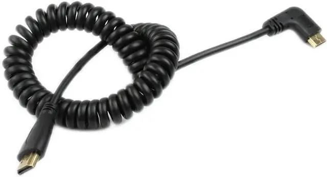 Alt view image 3 of 5 - BUCIER Angle 90 Degree Right Mini HDMI to HDMI, Right Angled Mini-HDMI Male to HDMI Male Gold Plated Converter Adapter Coiled Spiral Cable,Support 3D, 1080P,1.5~10 Feet(90Mini-HDMI Right)