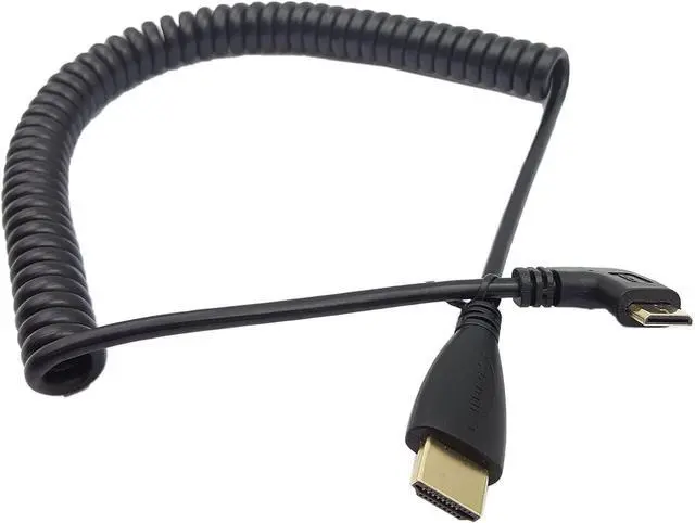 Alt view image 2 of 5 - BUCIER Angle 90 Degree Right Mini HDMI to HDMI, Right Angled Mini-HDMI Male to HDMI Male Gold Plated Converter Adapter Coiled Spiral Cable,Support 3D, 1080P,1.5~10 Feet(90Mini-HDMI Right)