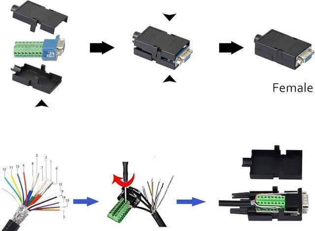 Alt view image 5 of 6 - BUCIER VGA DB15 Solderless Connector 3+9 D-SUB 15 Pin VGA 3 Row Breakout Board Adaptor with Case+Screwdriver(2-Pack Fmale)