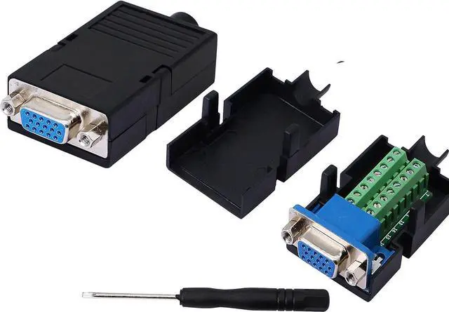 Main image of BUCIER VGA DB15 Solderless Connector 3+9 D-SUB 15 Pin VGA 3 Row Breakout Board Adaptor with Case+Screwdriver(2-Pack Fmale)