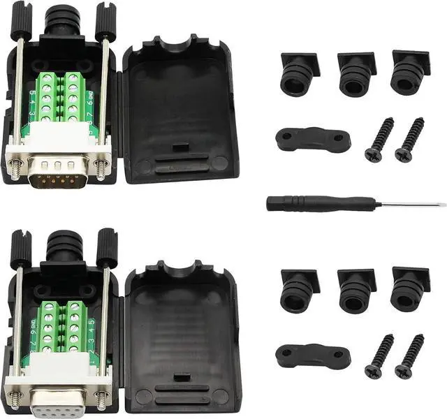 Main image of BUCIER DB9 Connector Adapter RS232 Serial Port D-SUB Adapter Plate Breakout Board Solder-Free (1-Pair Male+Female with Screwdriver, White Rubber Core)