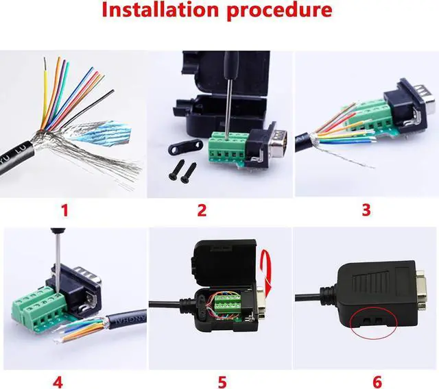 Alt view image 5 of 7 - BUCIER DB9 Connector Adapter RS232 Serial Port D-SUB Adapter Plate Breakout Board Solder-Free (1-Pair Male+Female with Screwdriver, Black Rubber Core, Long Bolts)