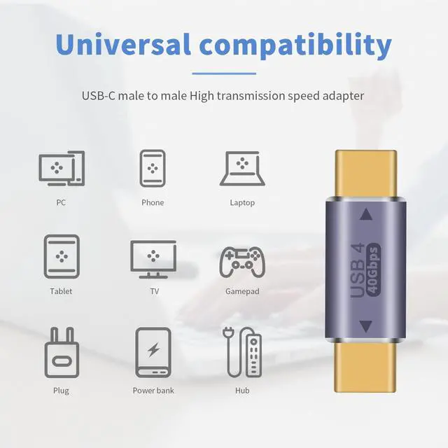 Alt view image 3 of 7 - BUCIER USB C to USB C Adapter 40Gpbs, 8k@60HZ and 100W Fast Charging, Type C Male to Male Adapter Compatible with Thunderbolt 3/4 MacBook Pro/Air, Laptop, Phones and More Type C Devices (2 Pack)