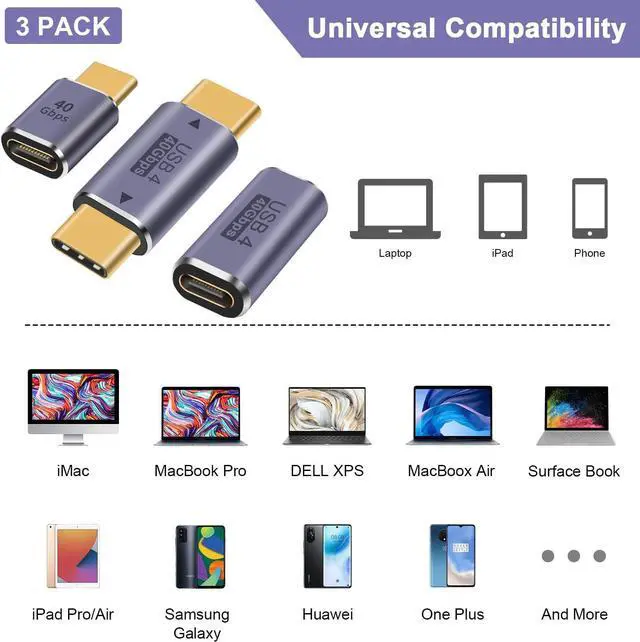 Alt view image 4 of 7 - BUCIER USB C Extender Adapter, USB C Coupler 40Gbps,100W PD and 8K@60Hz Video Display, Type C to Type C Adapter for Steam Deck, MacBook,Thunderbolt ect (3 Pack)