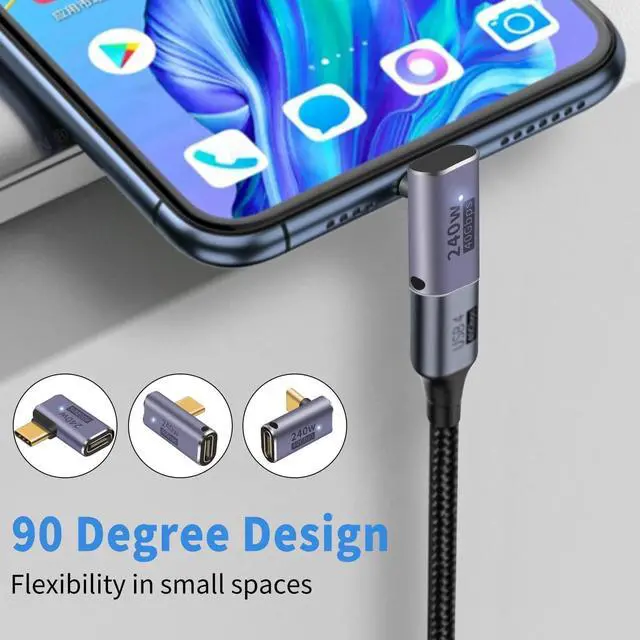 Alt view image 4 of 7 - BUCIER USB C 90 Degree Adapter [40Gbps, 240W Fast Charging and 8K Video ] USB C Angle Adapter Support Thunderbolt 4/3 Cable for Laptop, Tablet and Phones (3 Pack)