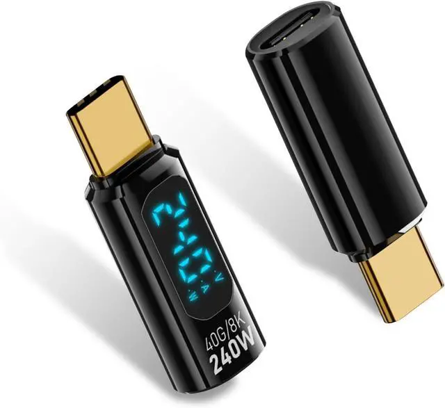 Main image of BUCIER USB C Adapter with LED Digital Display, 240W PD, 40Gbps, USB-C Male to Female Adapter for iPhone 15 Series, MacBook, Support Voltage, Current and Power Smart LED Display (Black-2Pack)