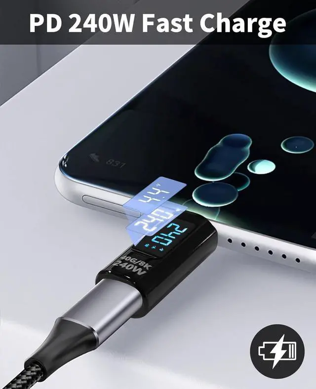 Alt view image 2 of 7 - BUCIER USB C Adapter with LED Digital Display, 240W PD, 40Gbps, USB-C Male to Female Adapter for iPhone 15 Series, MacBook, Support Voltage, Current and Power Smart LED Display (Black-2Pack)