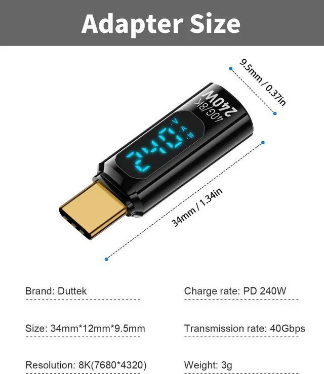 Alt view image 6 of 7 - BUCIER USB C Adapter with LED Digital Display, 240W PD, 40Gbps, USB-C Male to Female Adapter for iPhone 15 Series, MacBook, Support Voltage, Current and Power Smart LED Display (Black-2Pack)