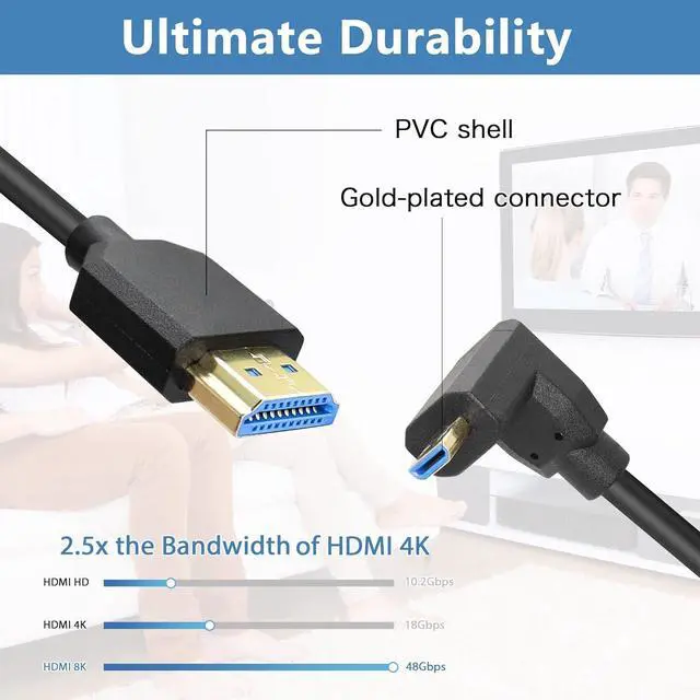 Alt view image 4 of 7 - BUCIER Micro HDMI to HDMI Cable Coiled 8K HDMI 2.1 Telescopic Cable High Speed Cable Support 120Hz 48Gbps Dynamic HDR for Digital Cameras (Down Angle)
