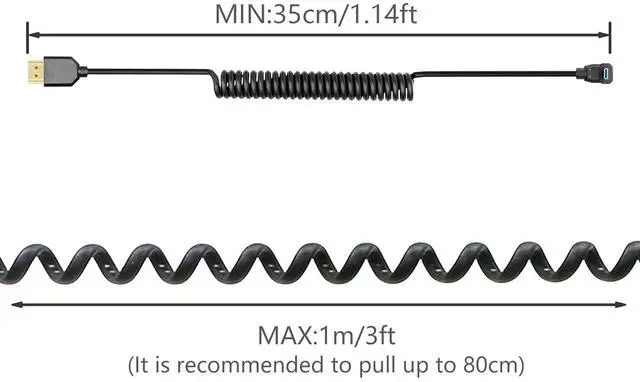 Alt view image 5 of 7 - BUCIER Micro HDMI to HDMI Cable Coiled 8K HDMI 2.1 Telescopic Cable High Speed Cable Support 120Hz 48Gbps Dynamic HDR for Digital Cameras (Down Angle)