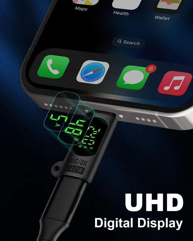 Alt view image 2 of 7 - BUCIER 80Gbps USB C Adapter with Digital Display, Thunderbolt 4 Connector 240W, 8K@60Hz, USB C Watt Meter Display Adapter for iPhone 16/15 Series,Thunderbol5/4/3, Game Controller, Black (2-Pack)