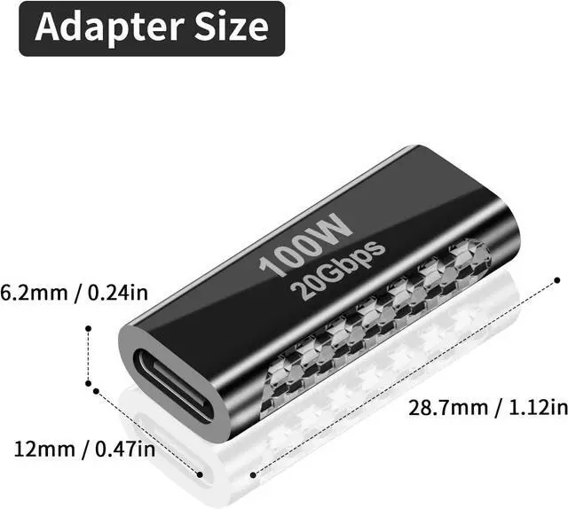 Alt view image 7 of 7 - BUCIER USB C Female to Female Adapter 100W, Type C Couple Support 20Gbps Data Transfer for iPad Pro, Laptop, Phones and More Devices (2 Pack)