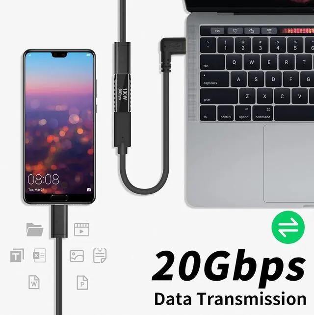 Alt view image 3 of 7 - BUCIER USB C Female to Female Adapter 100W, Type C Couple Support 20Gbps Data Transfer for iPad Pro, Laptop, Phones and More Devices (2 Pack)