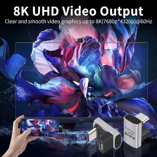 Alt view image 4 of 7 - BUCIER USB C 180 Degree Adapter 240W PD, 8K@60Hz, 40Gbps,180 Degree USB C Female to Male Adapter Connector for ROG Ally, Steam Deck, Switch, Laptop, Tablet, Phone and More 2 Pack