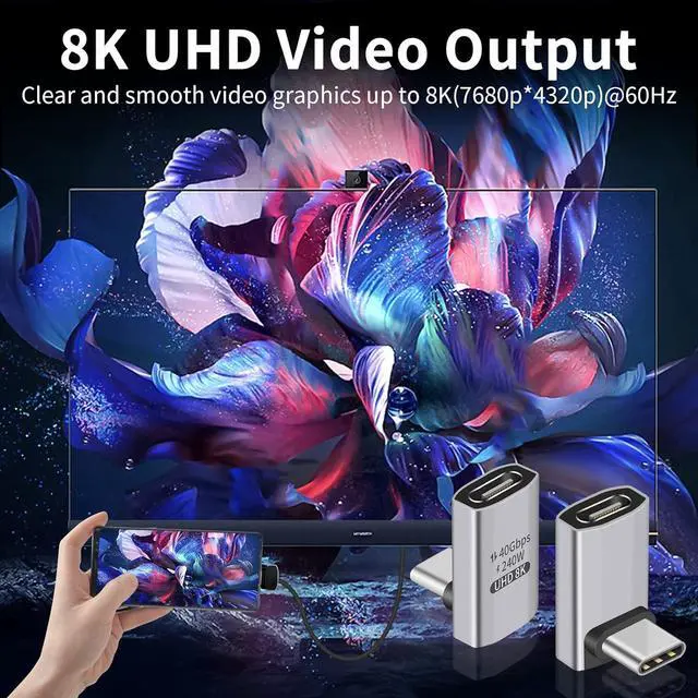 Alt view image 4 of 7 - BUCIER USB C 90 Degree Adapter, 40Gbps, Right Angle Male to Female, Supports 8K Video for iPad, MacBook, Tablet, Phone, 2 Pack