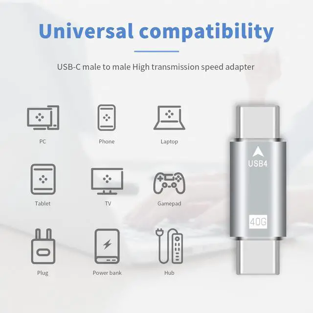 Alt view image 4 of 7 - BUCIER USB C Male to Male Adapter, USB C Coupler, 40Gbps,100W PD, 8K@60Hz for Thunderbolt 2/3, MacBook Pro/Air, Laptop, Phones (2 Pack)