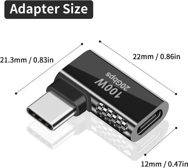 Alt view image 7 of 7 - BUCIER 90 Degree USB C Adapter PD 100w, Right Angle USB C Extender Adapter, 90 Degreer USB Type C Male to Female Support 20Gbps Data Transfer for steam Deck Accessories, Laptop, Tablet 2 Pack