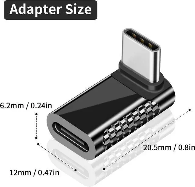 Alt view image 6 of 6 - BUCIER USB C Right Angle Adapter 20Gbps, 90 Degree USB C Adapter Male to Female Extender Adapter, Zinc Alloy Material Support PD100W Fast Charger for MacBook Pro, Mobile Phone, Tablet (2 Pack)