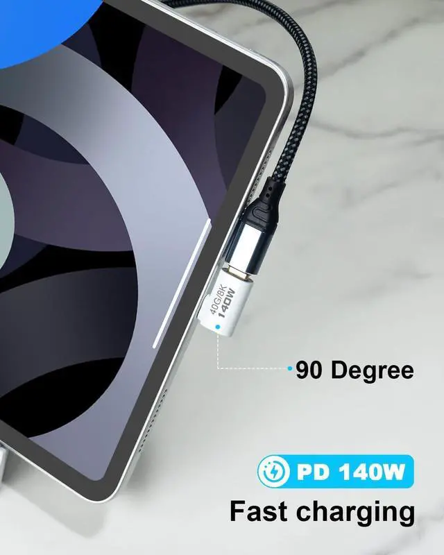 Alt view image 3 of 7 - BUCIER Right Angle USB C Male to USB C Female Adapter, USB Type C 3.1 Extender Support 40Gbps Data Transfer PD 140W for MacBook, Switch, Steam Deck, iPhone 15 and More Laptop, Tablet, Phone 2 Pack