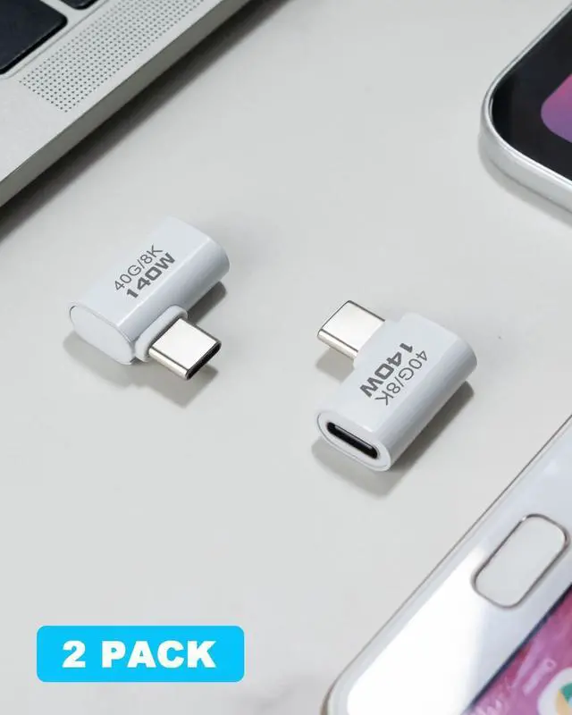 Alt view image 6 of 7 - BUCIER Right Angle USB C Male to USB C Female Adapter, USB Type C 3.1 Extender Support 40Gbps Data Transfer PD 140W for MacBook, Switch, Steam Deck, iPhone 15 and More Laptop, Tablet, Phone 2 Pack