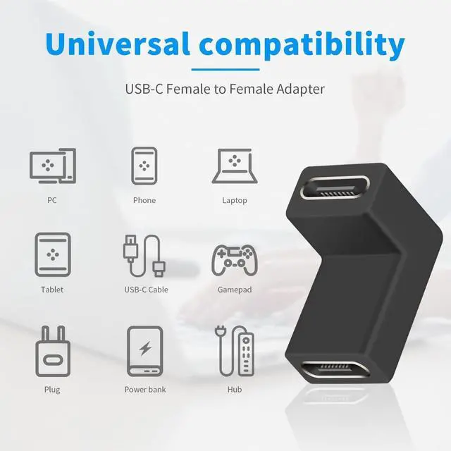 Alt view image 4 of 7 - BUCIER 90 Degree USB C Female to Female Adapter, 10GBbps USB C Coupler Adapter, Right Angle Type C 3.1 Connector Support Fast Charging and Data Transfer for Laptop, Phone (2 Pack)