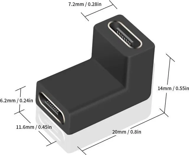 Alt view image 7 of 7 - BUCIER 90 Degree USB C Female to Female Adapter, 10GBbps USB C Coupler Adapter, Right Angle Type C 3.1 Connector Support Fast Charging and Data Transfer for Laptop, Phone (2 Pack)