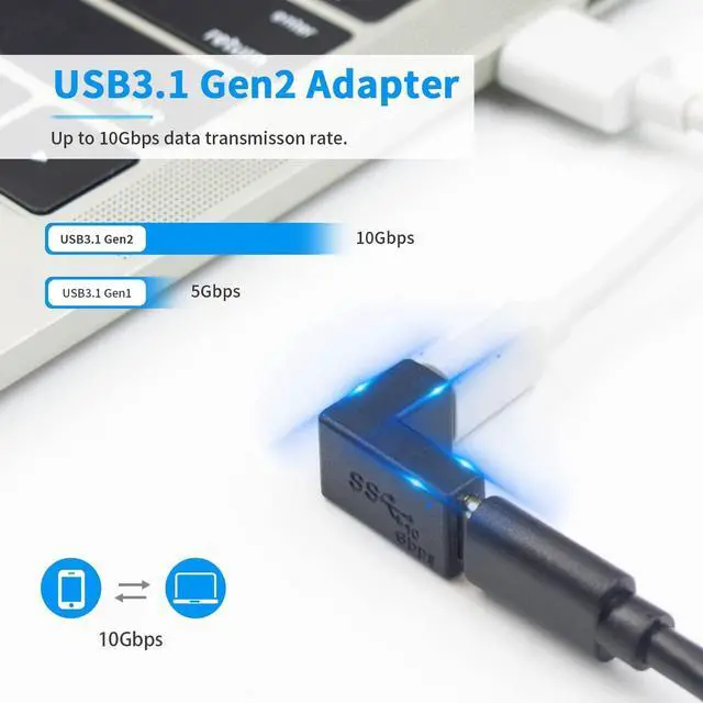 Alt view image 3 of 7 - BUCIER 90 Degree USB C Female to Female Adapter, 10GBbps USB C Coupler Adapter, Right Angle Type C 3.1 Connector Support Fast Charging and Data Transfer for Laptop, Phone (2 Pack)