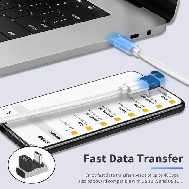 Alt view image 2 of 7 - BUCIER 180 Degree USB C to USB C Adapter 8K 240W 40G, USB C 180 Degree Female to Male Adapter, USB C Extension for Thunderbolt 4/3, ROG Ally, Steam Deck, Switch, Dock, Mac, Tablet, iPhone 16 15 1Pack