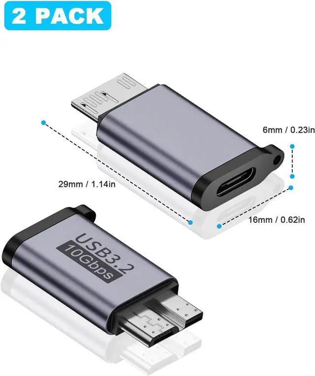 Alt view image 5 of 7 - BUCIER USB C to Micro B Adapter 10Gbps, Micro B to USB C Adapter 3.2, USB Type C Female to Micro B Male Converter for Hard Drive Cable, External Hard SSD Drive, Tablet, Phone, Laptop, 2 Pack Grey
