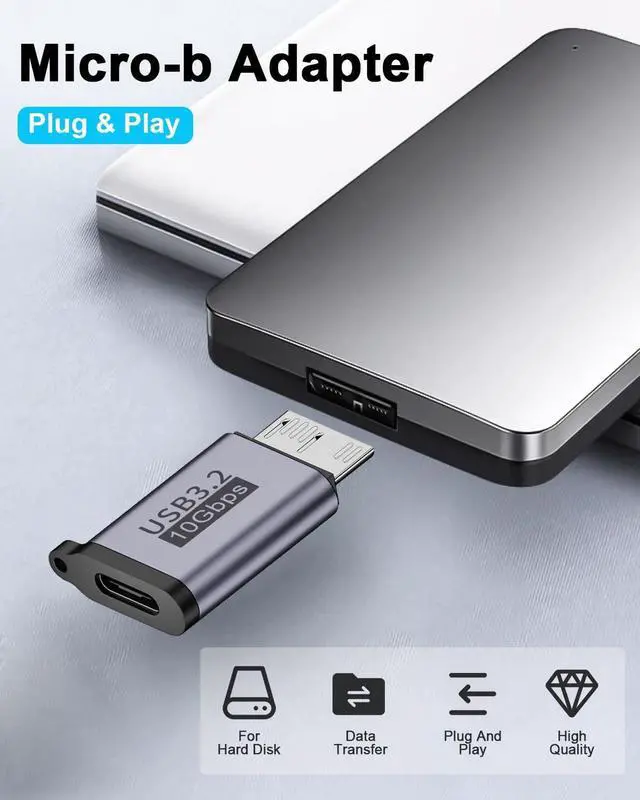 Alt view image 2 of 7 - BUCIER USB C to Micro B Adapter 10Gbps, Micro B to USB C Adapter 3.2, USB Type C Female to Micro B Male Converter for Hard Drive Cable, External Hard SSD Drive, Tablet, Phone, Laptop, 2 Pack Grey