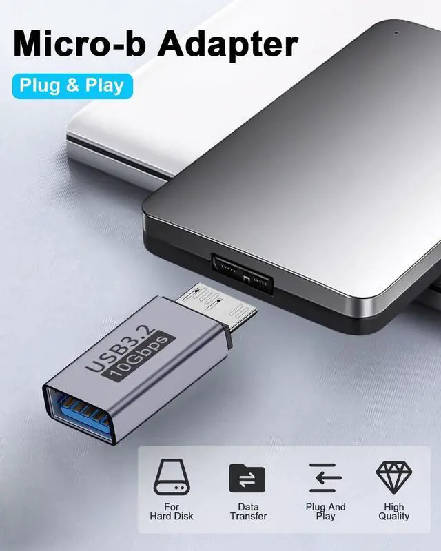 Alt view image 2 of 7 - BUCIER USB A to Micro B Adapter 10Gbps, USB-C to Micro USB 3.2 Gen 2 Fast Charging Adapter Compatible with iPhone 15 Plus/15 Pro Max, WD My Passport External Drive 2 Pack